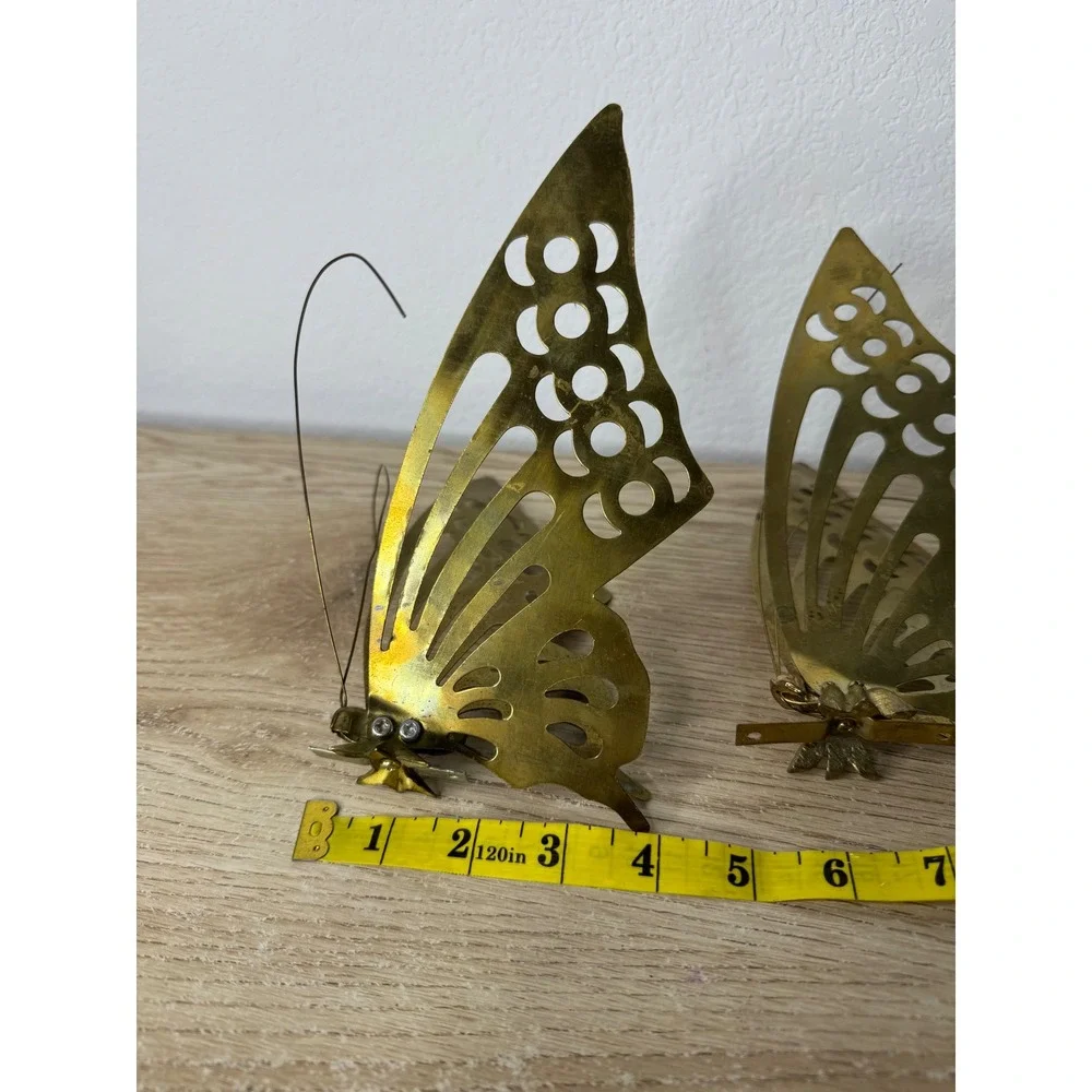 Vintage‎ Brass Butterfly Wall Hanging Decor Set of 2 Mid Century Modern 3D Gold